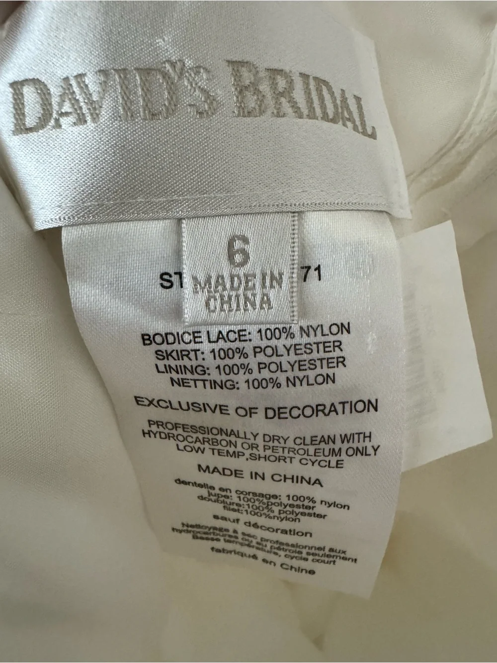 David's Bridal White Lace Bodice Organza Girls' Formal Dress, size 6 - Picture 5 of 5
